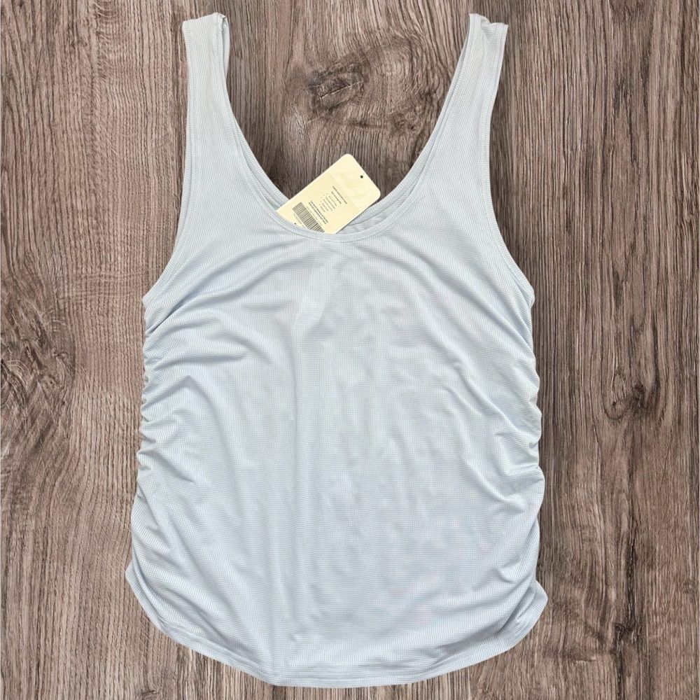 Fabletics Cashel Side Cinch Tank Top Large Powder Blue Mesh Ruched NWT - Picture 2 of 7